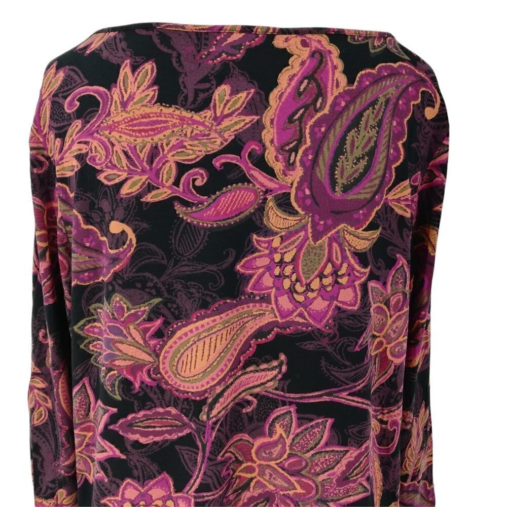 J.Jill Wearever Collection Paisley Blouse Size M Stretch 3/4 Sleeve Knit Orange - Picture 9 of 12
